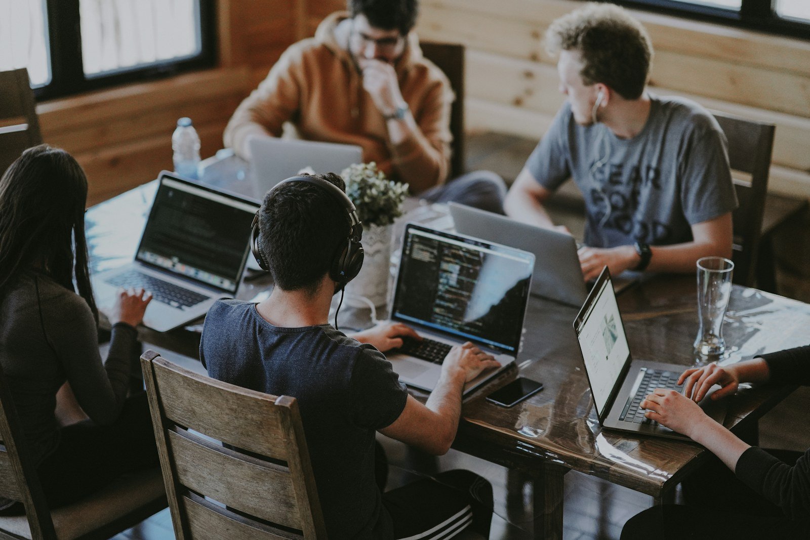 Software team collaborating on a product